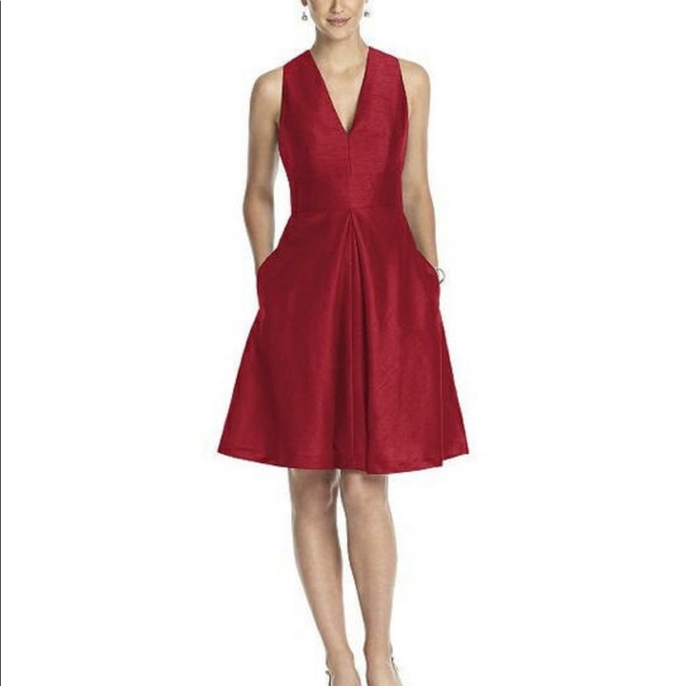 Alfred Sung V-Neck Dupioni Cocktail Dress NWT